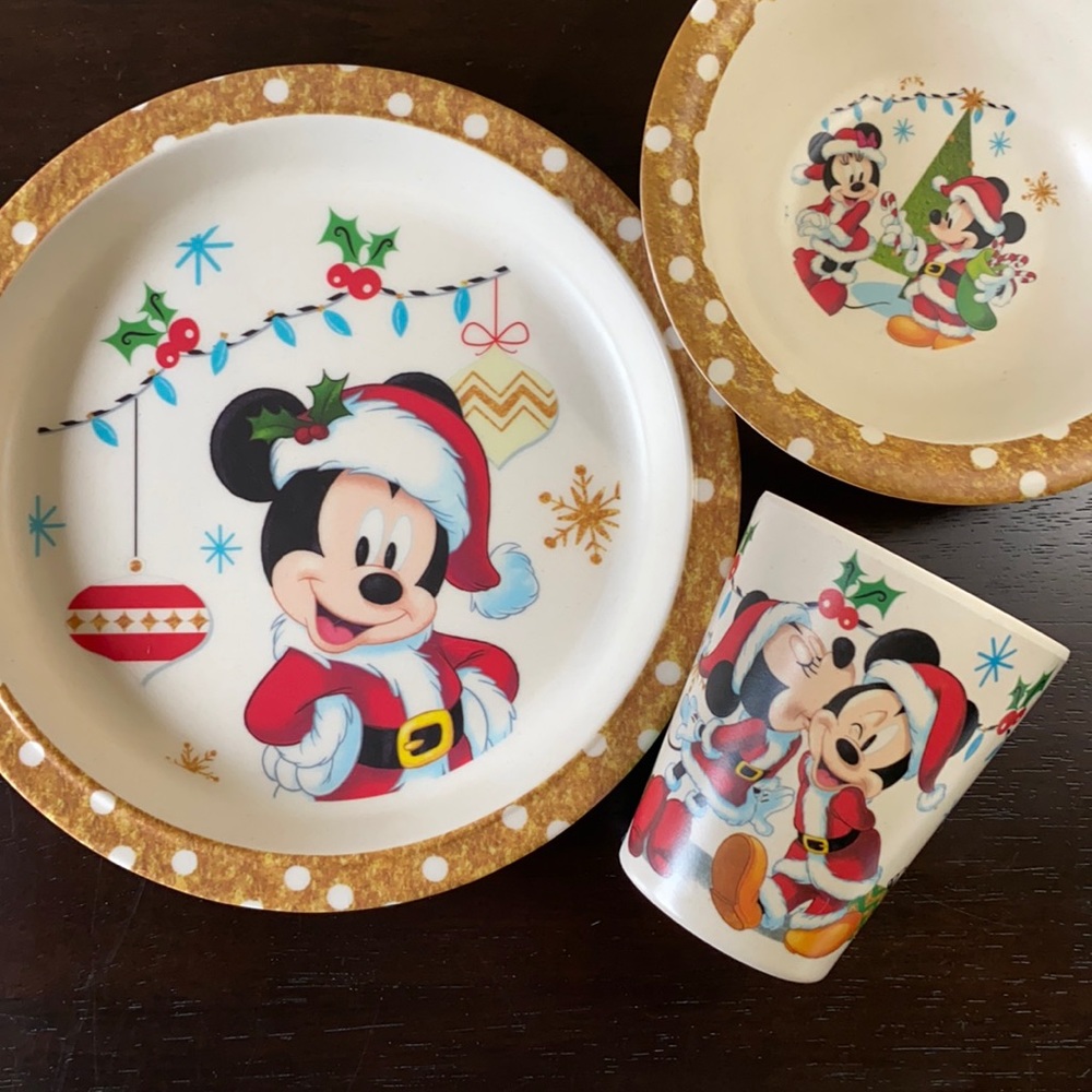 Kids Vintage Disney Christmas plate, bowl & cup